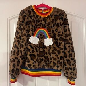 Girls size 6x cheetah & rainbow fur sweater